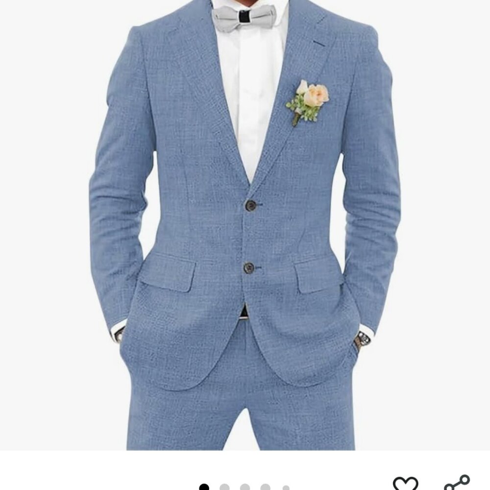 Boys Linen Suit Slim Fit 2 Pieces Suit Kids Lightweight Dusty Blue Size 14